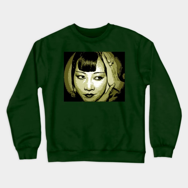 Anna May Wong moss grn Crewneck Sweatshirt by JerryGranamanPhotos71